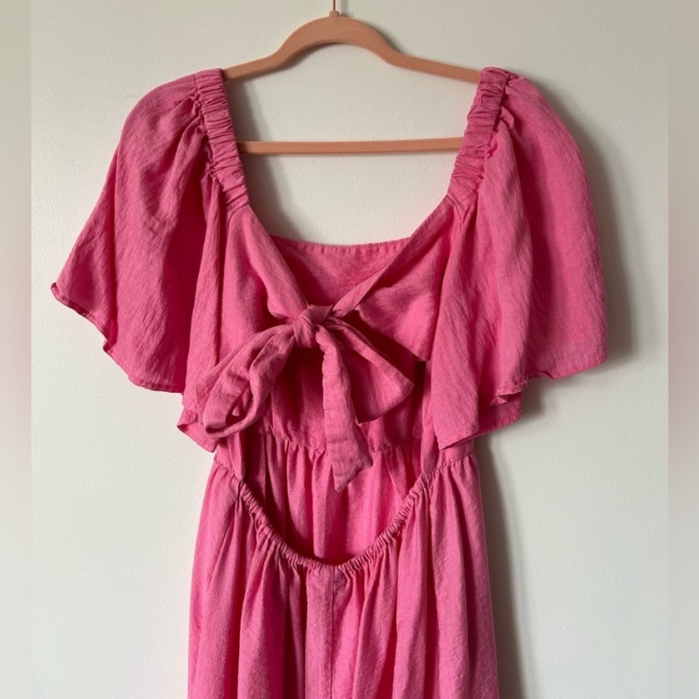 A New Day // Hot Pink Backless Midi Dress with Bow
